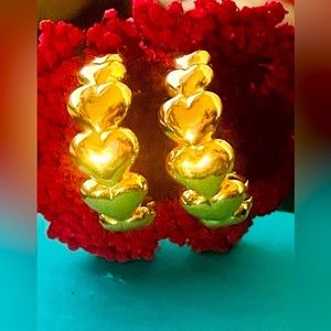 Vintage Multi Heart Gold Half Hoop Post Earrings